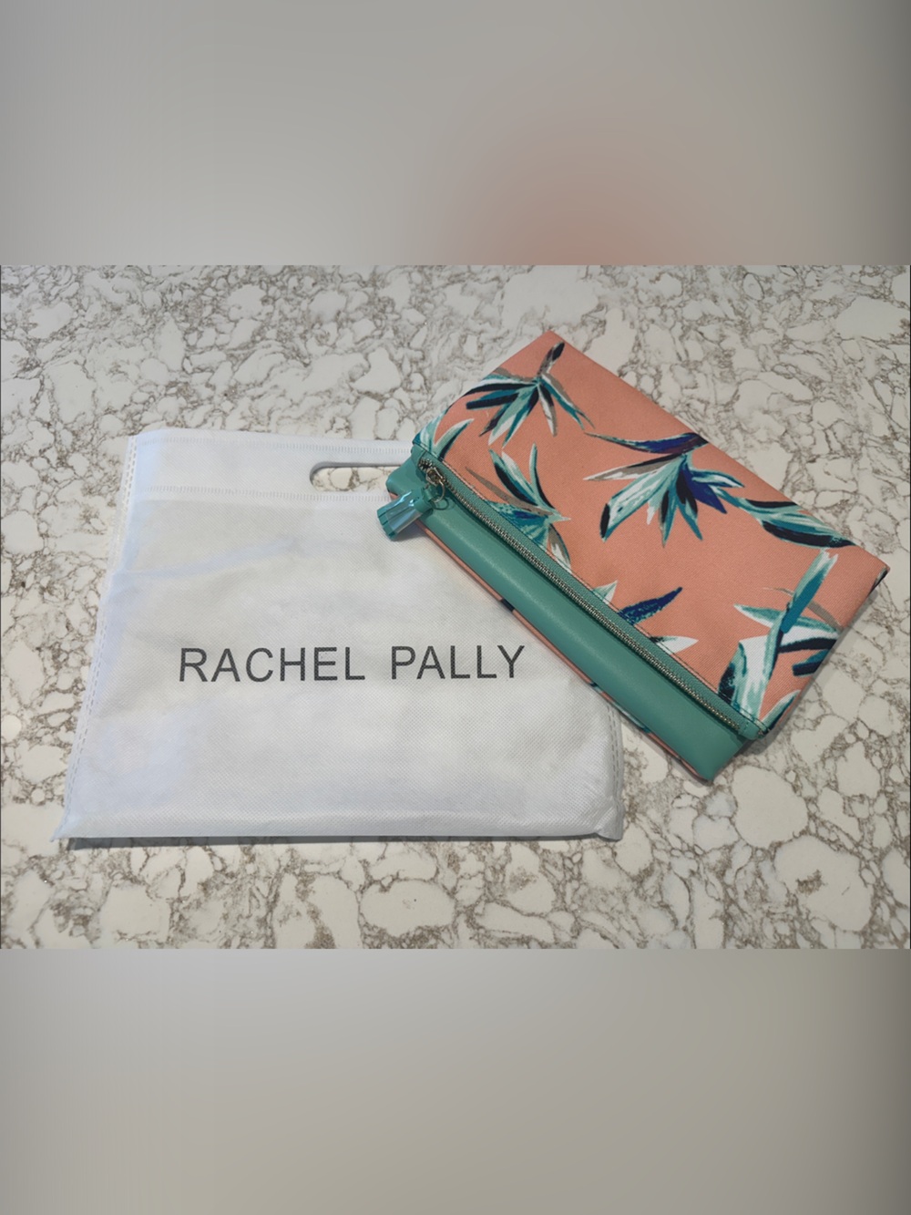 Rachel Pally peach and teal reversible clutch